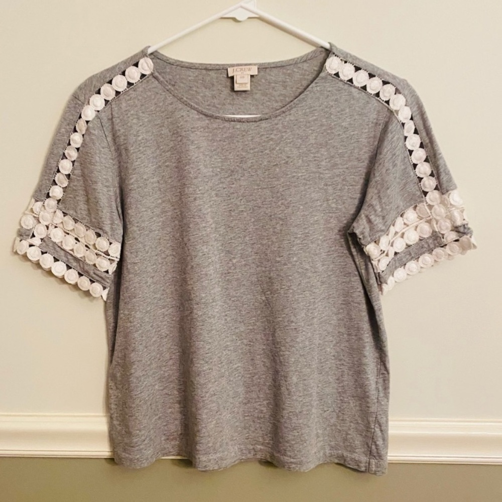 J. Crew Grey White Circle Eyelit Crochet Top XXS